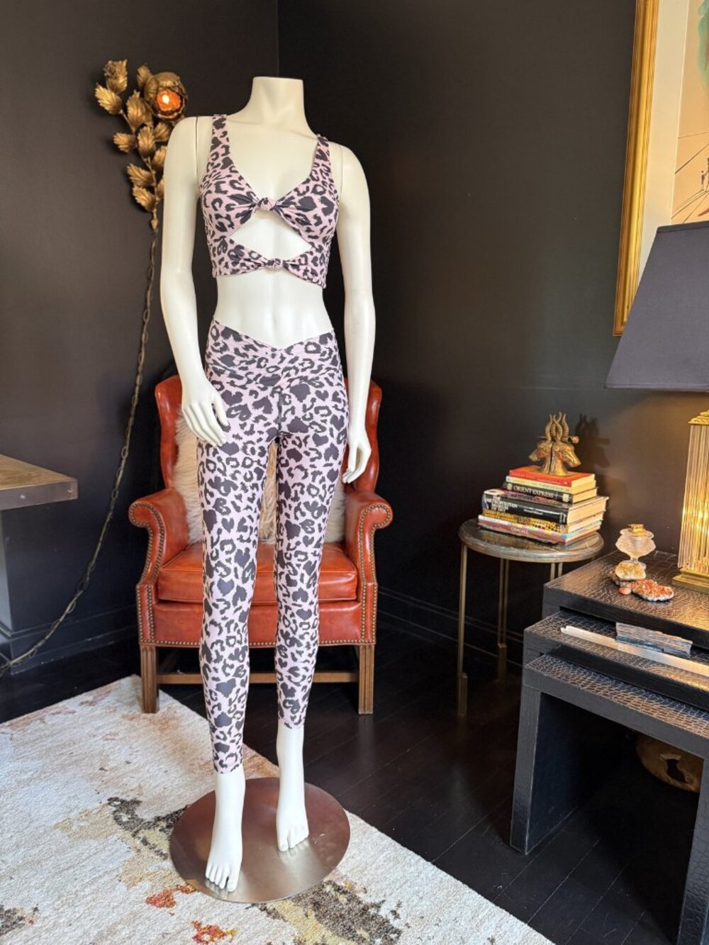 NWOT BEACH RIOT Pink Leopard Sports Bra + Leggings 2-Piece Set XS